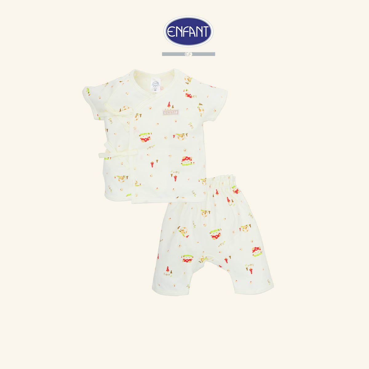 ENFANT ชุดเสื้อผูกแขนสั้น ลายเห็ดน้อย แรกเกิด-6เดือน  ED1DK5