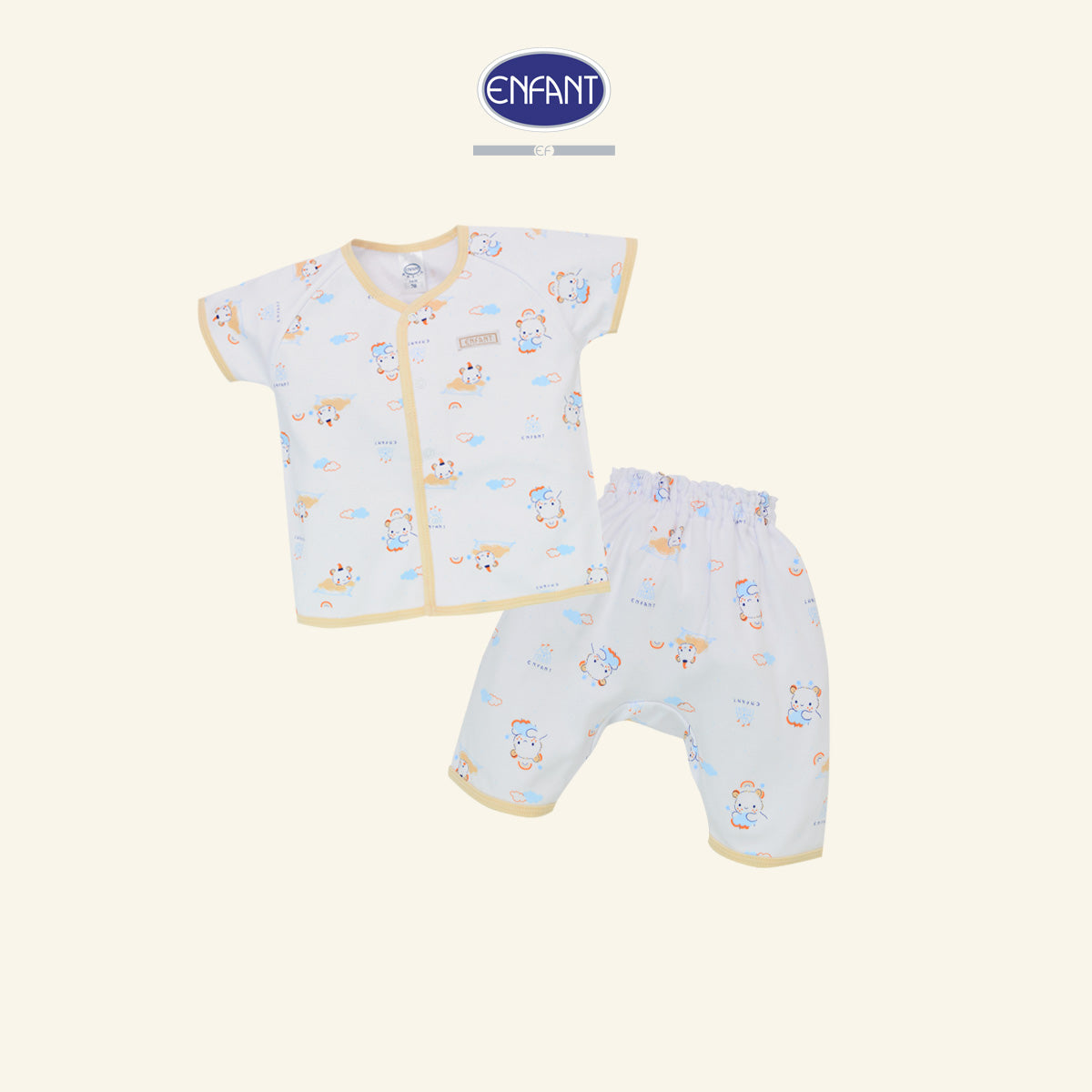 ENFANT BASIC ชุดเสื้อแขนสั้นกางเกงสามส่วนแบบสแนป สำหรับ 3 เดือน - 2 ขวบ น้องหมี ED1DM4