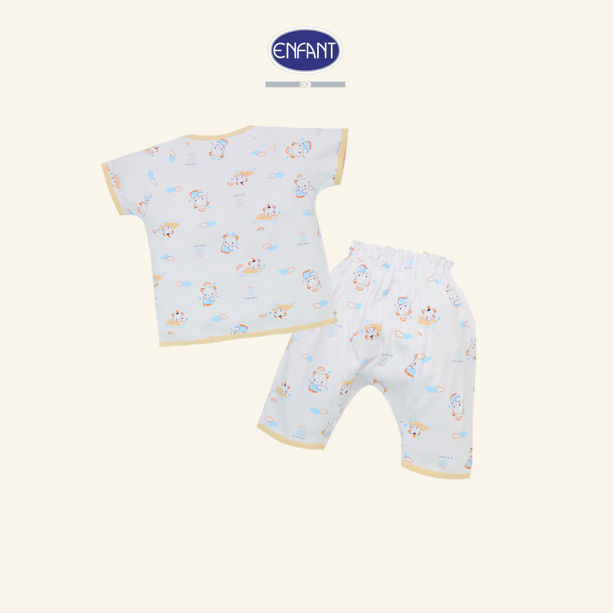 ENFANT BASIC ชุดเสื้อแขนสั้นกางเกงสามส่วนแบบสแนป สำหรับ 3 เดือน - 2 ขวบ น้องหมี ED1DM4