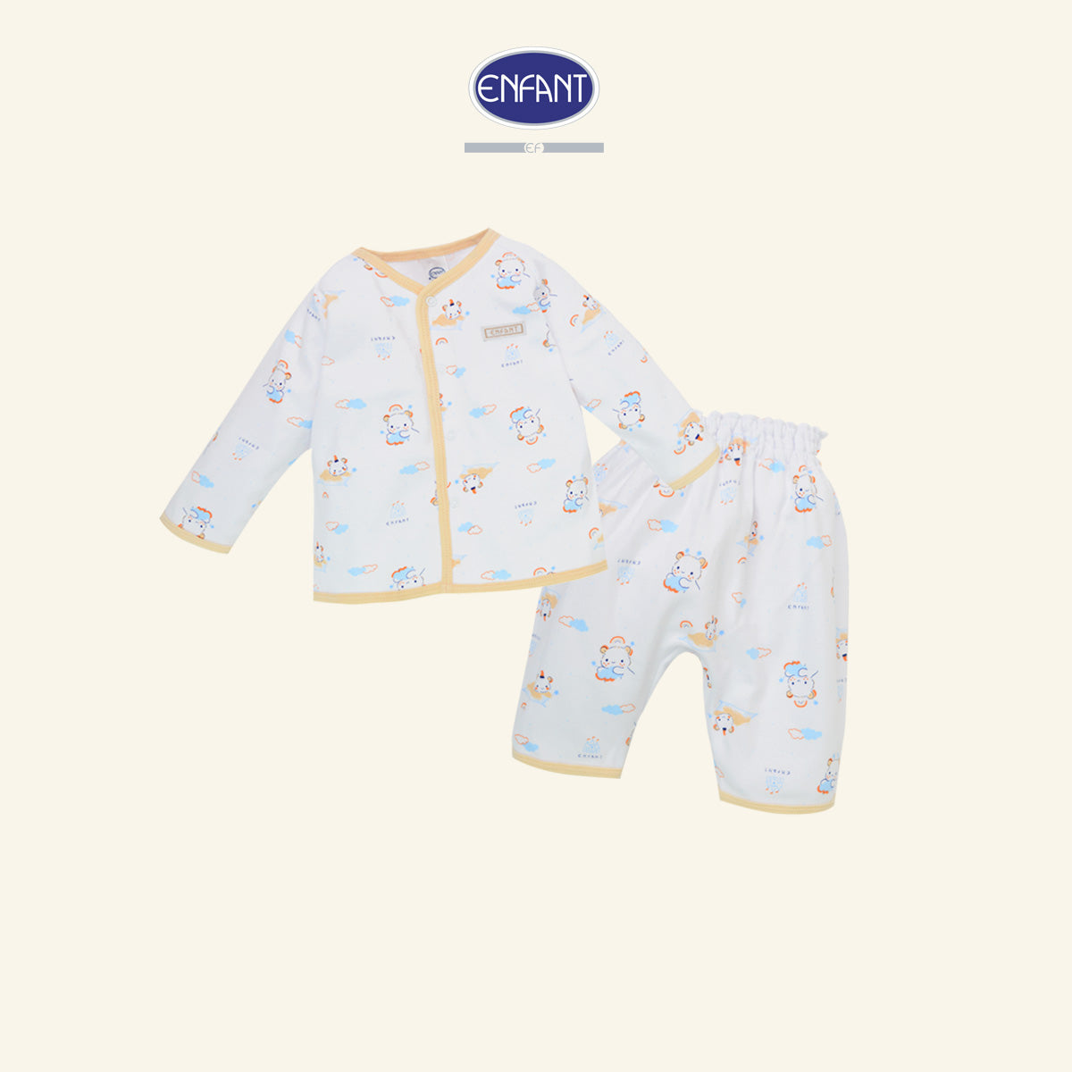 ENFANT BASIC ชุดเสื้อผ้าแขนยาวขายาวแบบสแนป สำหรับ 3 เดือน - 2 ขวบ น้องหมี ED1DM6