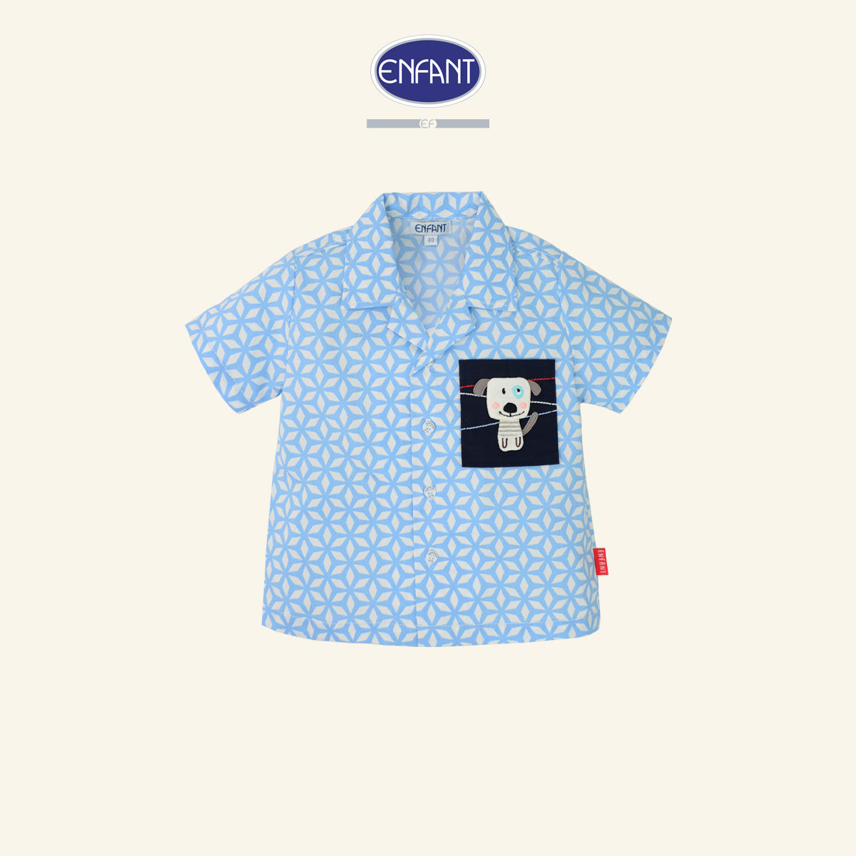Enfant ชุดเซ็ตเสื้อเชิ้ตแขนสั้น+กางเกงขาสั้น ลายกราฟิกสีฟ้า 6เดือน-8ปี EE1X10
