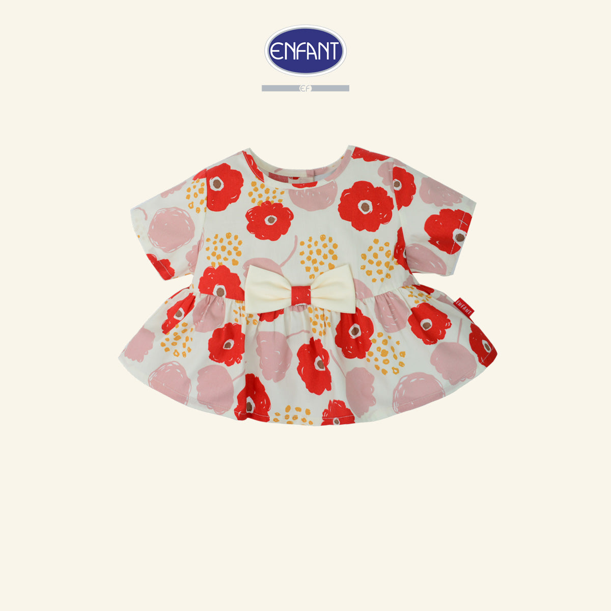 Enfant ชุดเซ็ตเสื้อแขนสั้น+กางเกงขาสั้น ลายดอกไม้สีชมพู 6เดือน-8ปี EE1X11