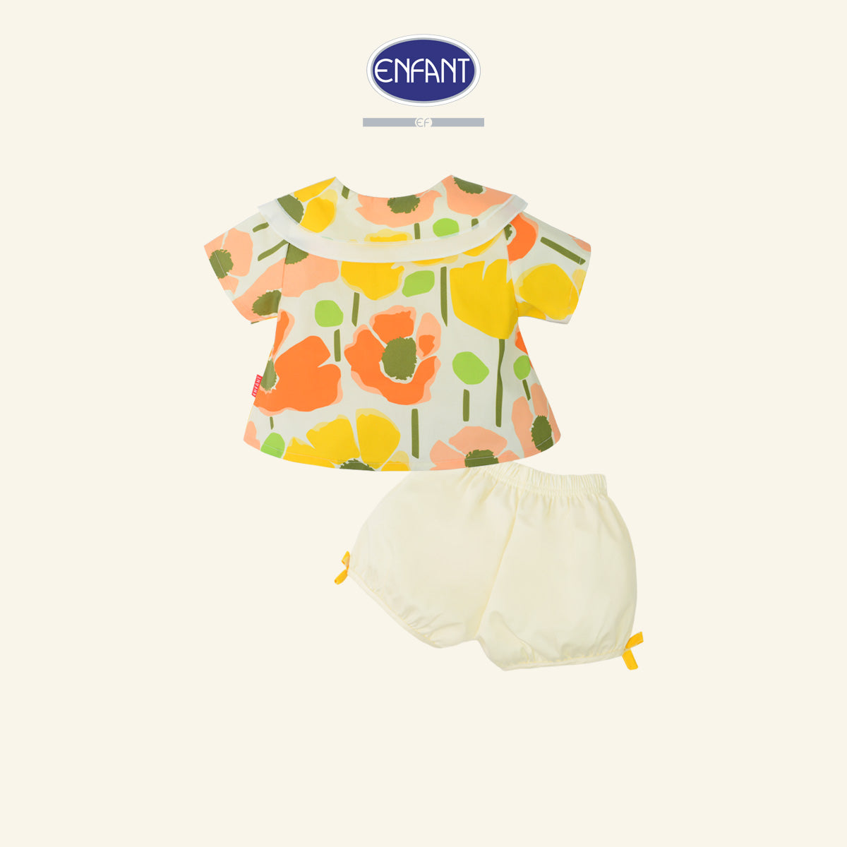 Enfant ชุดเซ็ตเสื้อแขนสั้น+กางเกงขาสั้น ลายดอกไม้สีครีม 6เดือน-8ปี EE1X12