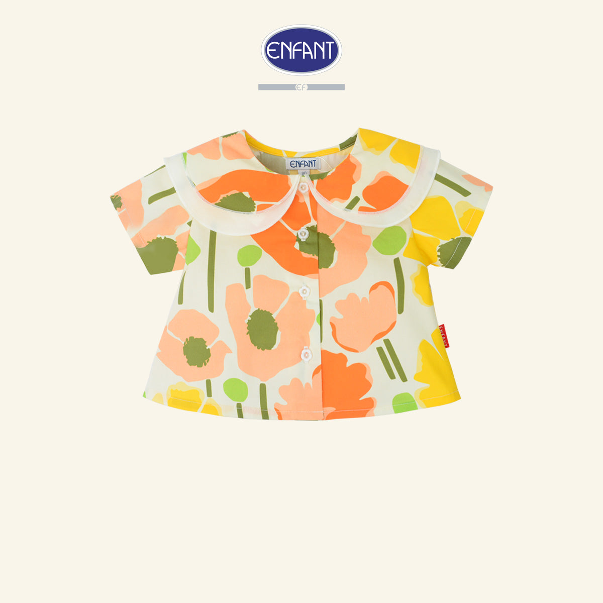 Enfant ชุดเซ็ตเสื้อแขนสั้น+กางเกงขาสั้น ลายดอกไม้สีครีม 6เดือน-8ปี EE1X12