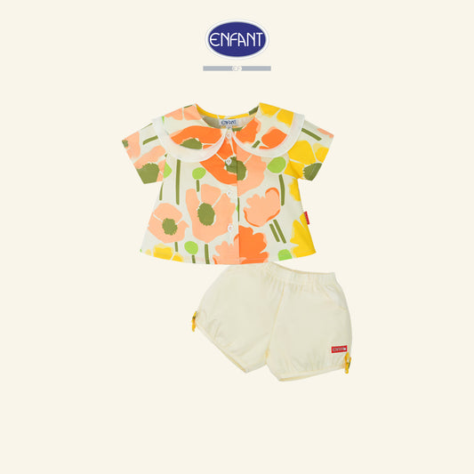 Enfant ชุดเซ็ตเสื้อแขนสั้น+กางเกงขาสั้น ลายดอกไม้สีครีม 6เดือน-8ปี EE1X12