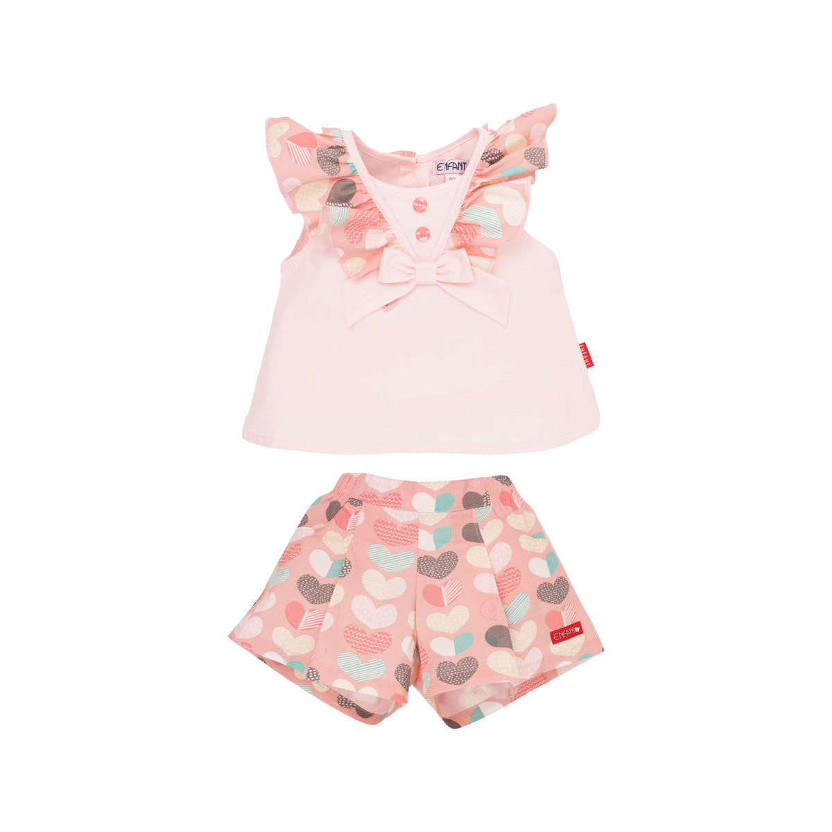 Enfant ชุดเซ็ตเสื้อแขนสั้น+กางเกงขาสั้น ลายหัวใจสีชมพู 6เดือน-8ปี EE1X13