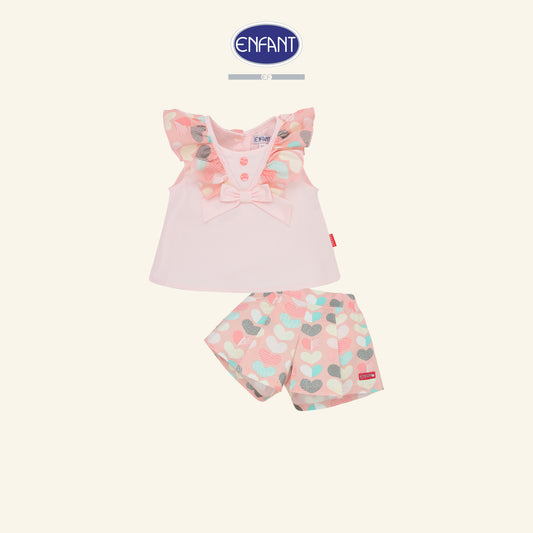 Enfant ชุดเซ็ตเสื้อแขนสั้น+กางเกงขาสั้น ลายหัวใจสีชมพู 6เดือน-8ปี EE1X13