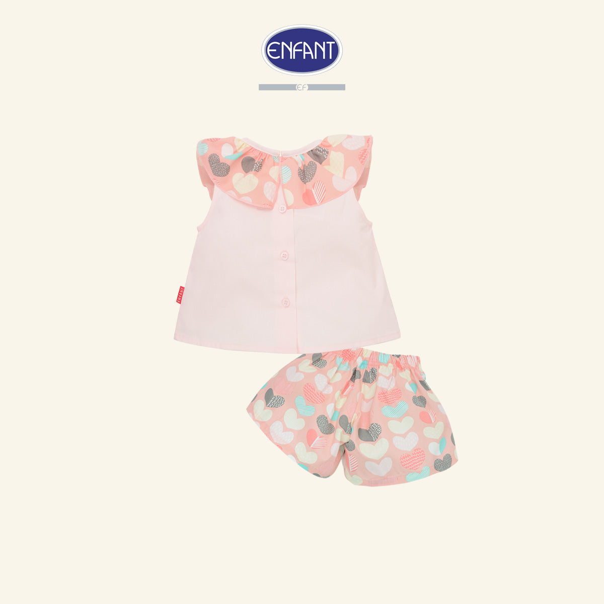 Enfant ชุดเซ็ตเสื้อแขนสั้น+กางเกงขาสั้น ลายหัวใจสีชมพู 6เดือน-8ปี EE1X13