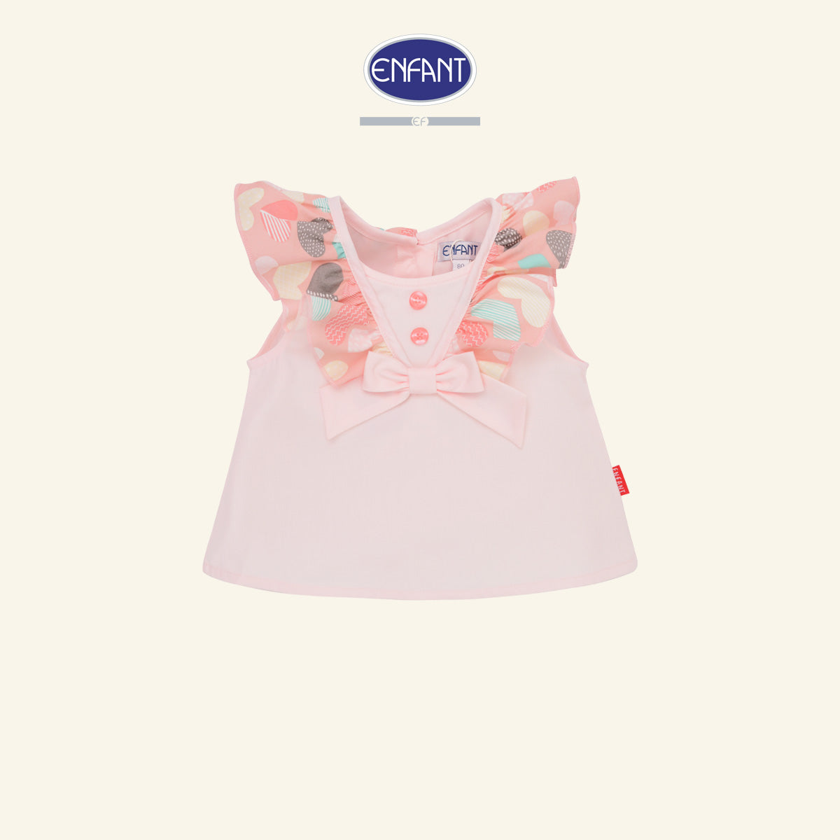 Enfant ชุดเซ็ตเสื้อแขนสั้น+กางเกงขาสั้น ลายหัวใจสีชมพู 6เดือน-8ปี EE1X13