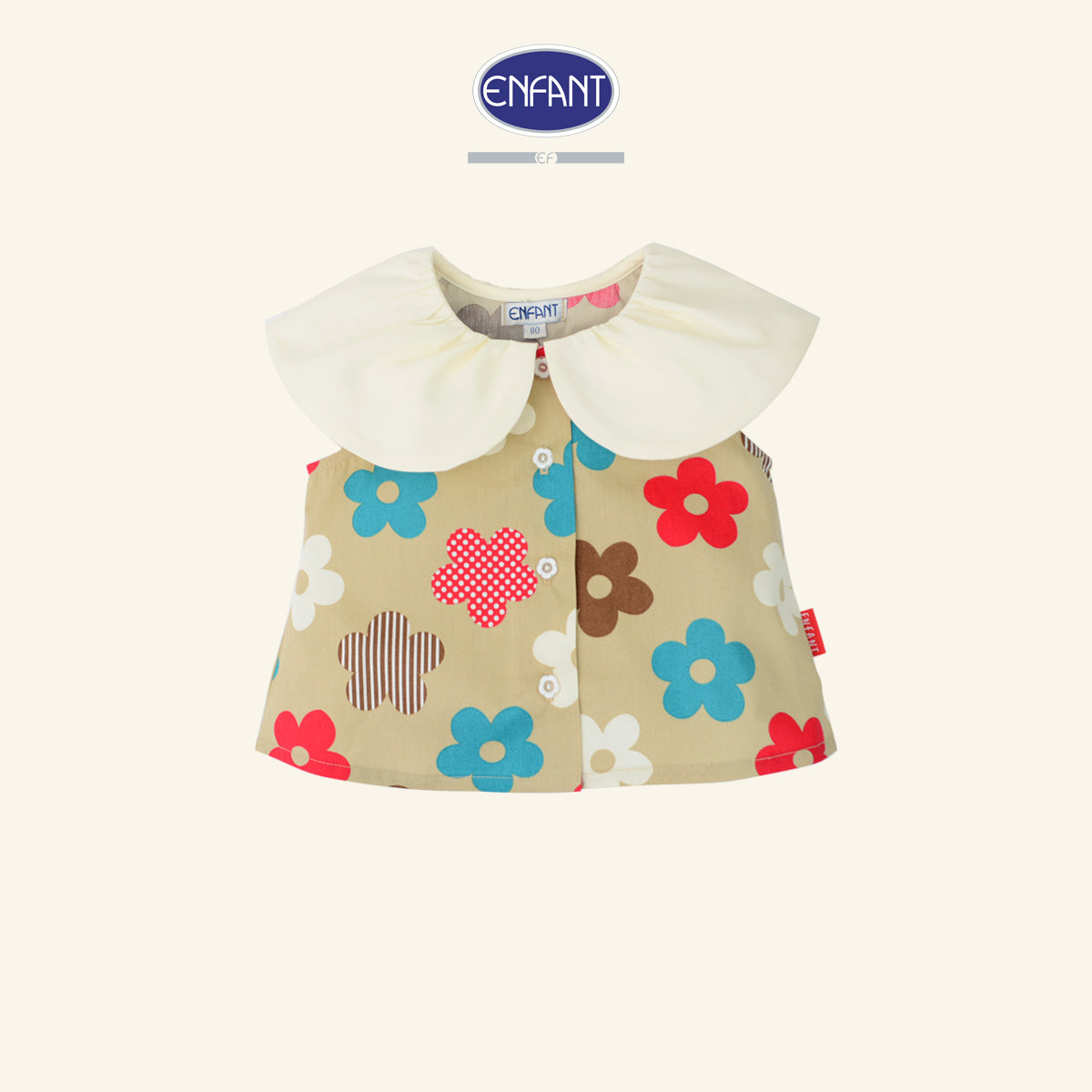 Enfant ชุดเซ็ตเสื้อแขนกุด+กางเกงขาสั้น ลายดอกไม้สีน้ำตาล 6เดือน-8ปี EE1X15