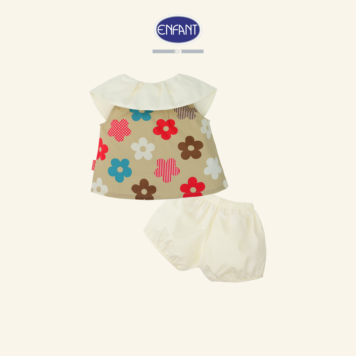 Enfant ชุดเซ็ตเสื้อแขนกุด+กางเกงขาสั้น ลายดอกไม้สีน้ำตาล 6เดือน-8ปี EE1X15