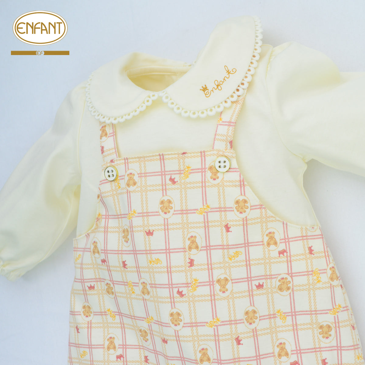 ENFANT ชุดบอดี้สูทเอี๊ยมยาว ลายหมี แรกเกิด-6เดือน รุ่นEF8EM6