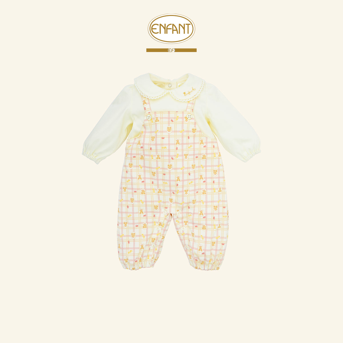 ENFANT ชุดบอดี้สูทเอี๊ยมยาว ลายหมี แรกเกิด-6เดือน รุ่นEF8EM6