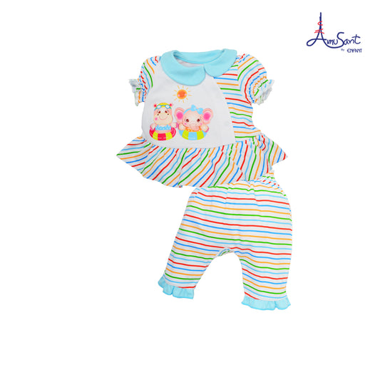 Amusant Cotton Bamboo ชุดเด็กหญิงสำหรับแรกเกิด-1ขวบ ลายรุ้งน่ารัก EH1G79