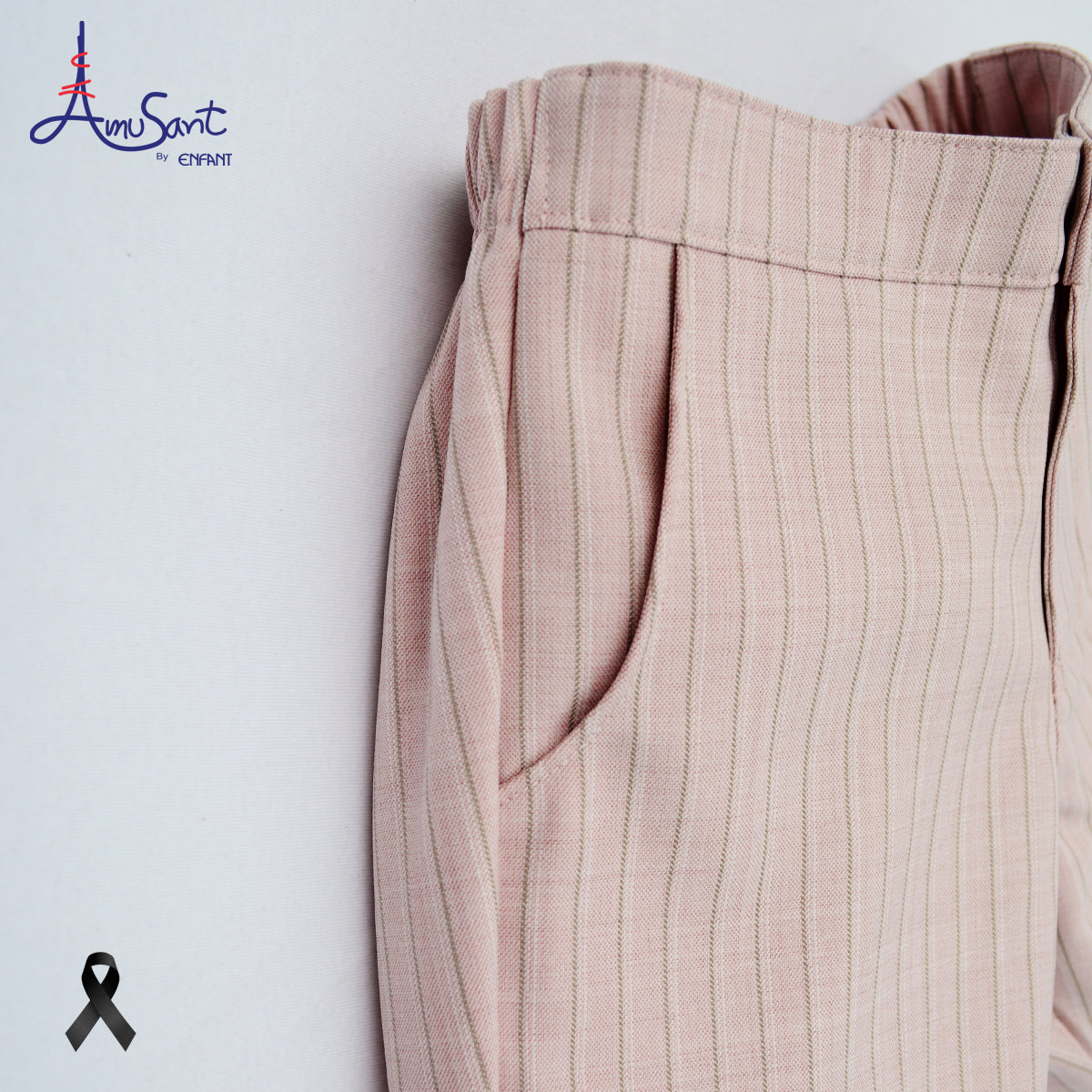 Amusant by Enfant – ชุดสูทเด็กผู้ชายสีชมพูพาสเทล ลายทาง พร้อมโบว์ผ้าสีเทาสุดสุภาพEH1N21