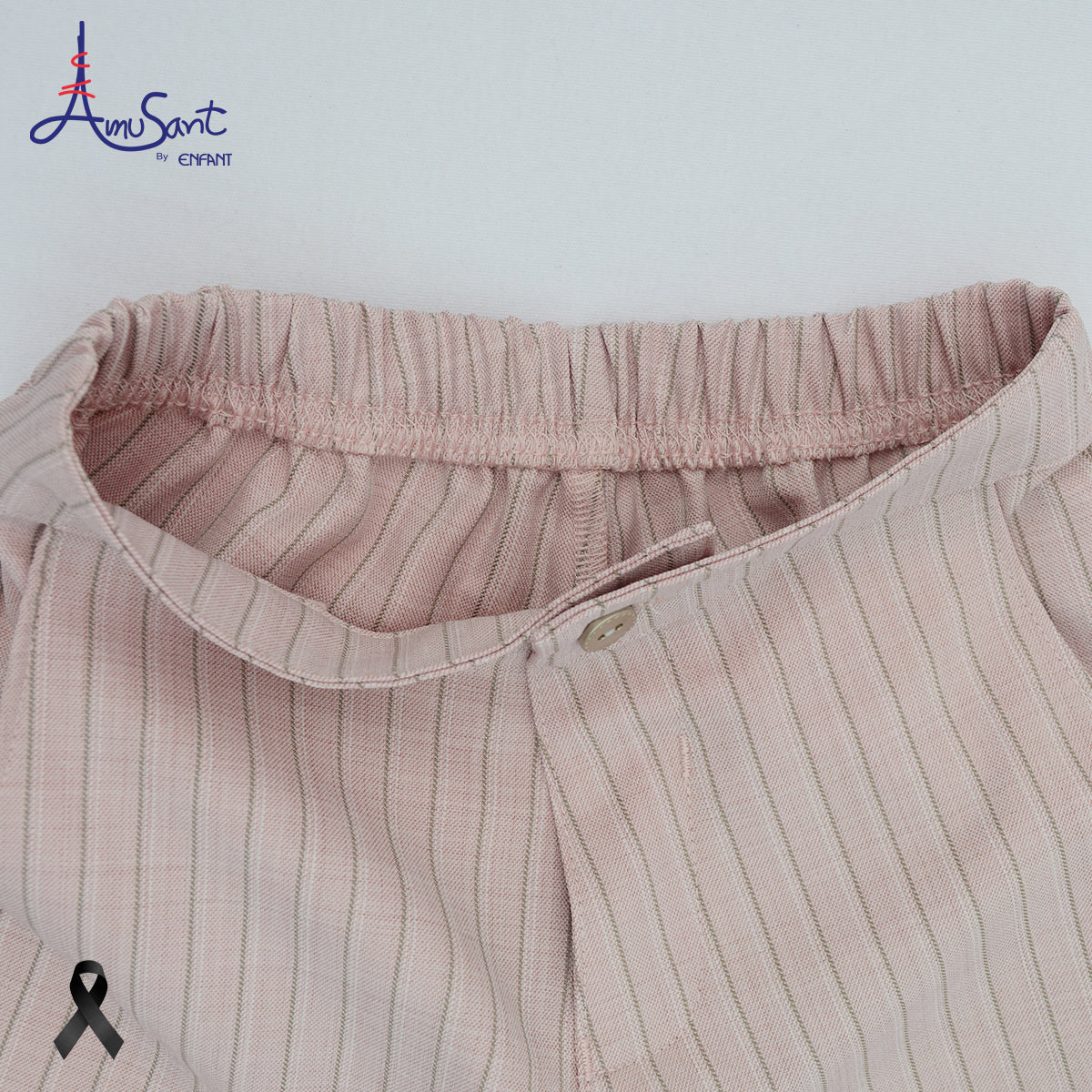 Amusant by Enfant – ชุดสูทเด็กผู้ชายสีชมพูพาสเทล ลายทาง พร้อมโบว์ผ้าสีเทาสุดสุภาพEH1N21