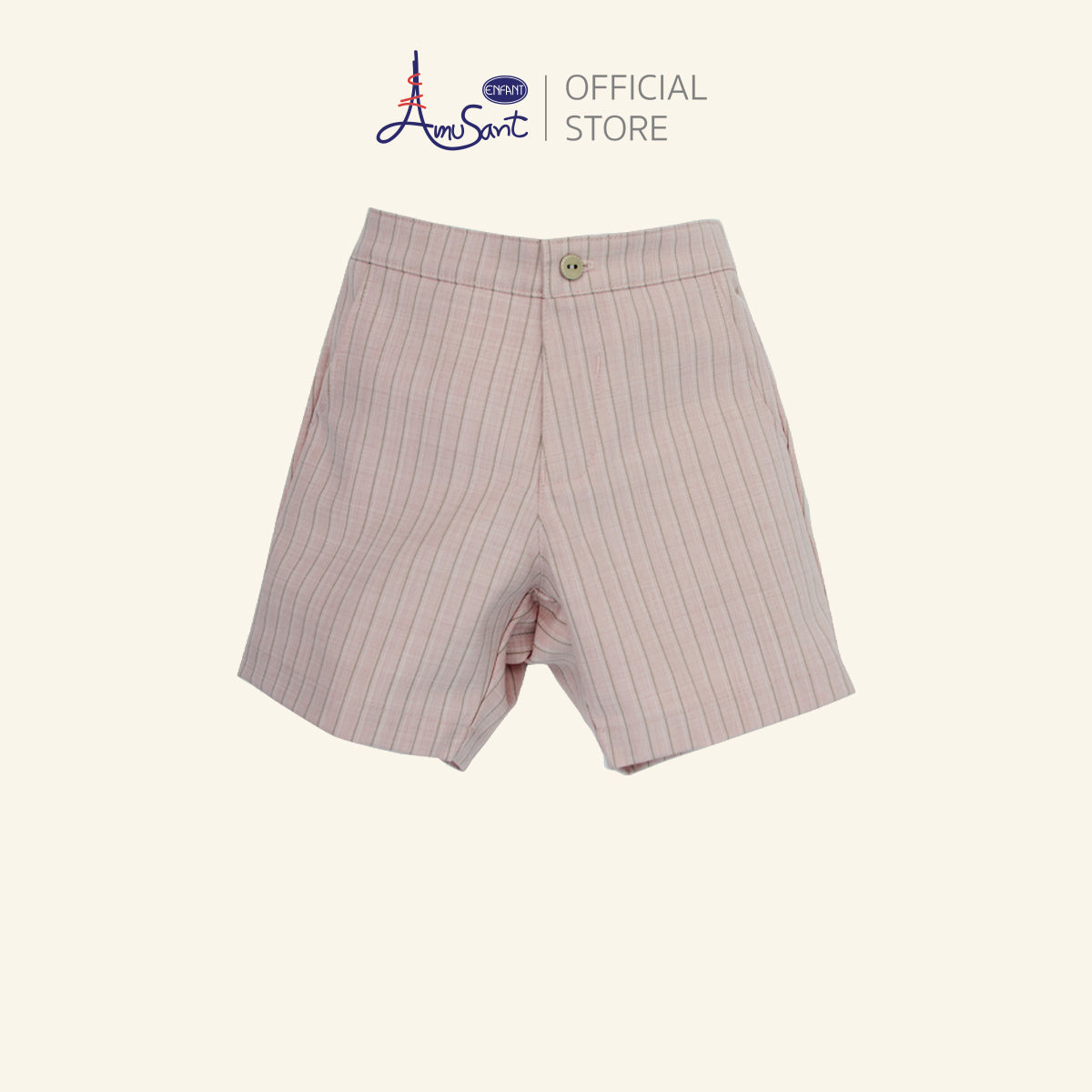 Amusant by Enfant – ชุดสูทเด็กผู้ชายสีชมพูพาสเทล ลายทาง พร้อมโบว์ผ้าสีเทาสุดสุภาพEH1N21