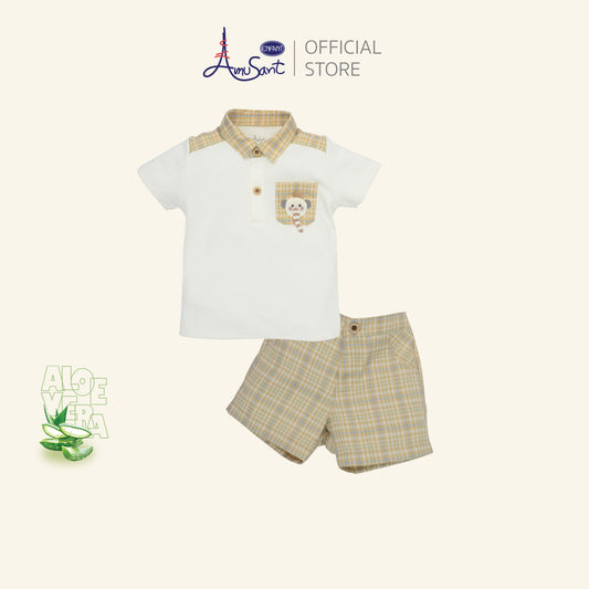 Amusant by Enfant ชุดเซตเด็กผู้ชาย 2 ชิ้น ลายตารางโทนพาสเทล EH1N40