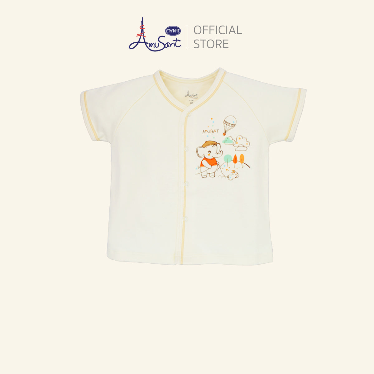 Amusant by Enfant – ชุดเสื้อ-กางเกงเด็กอ่อน ลายช้างน้อยสุดน่ารัก สีครีมพาสเทล EH1N44