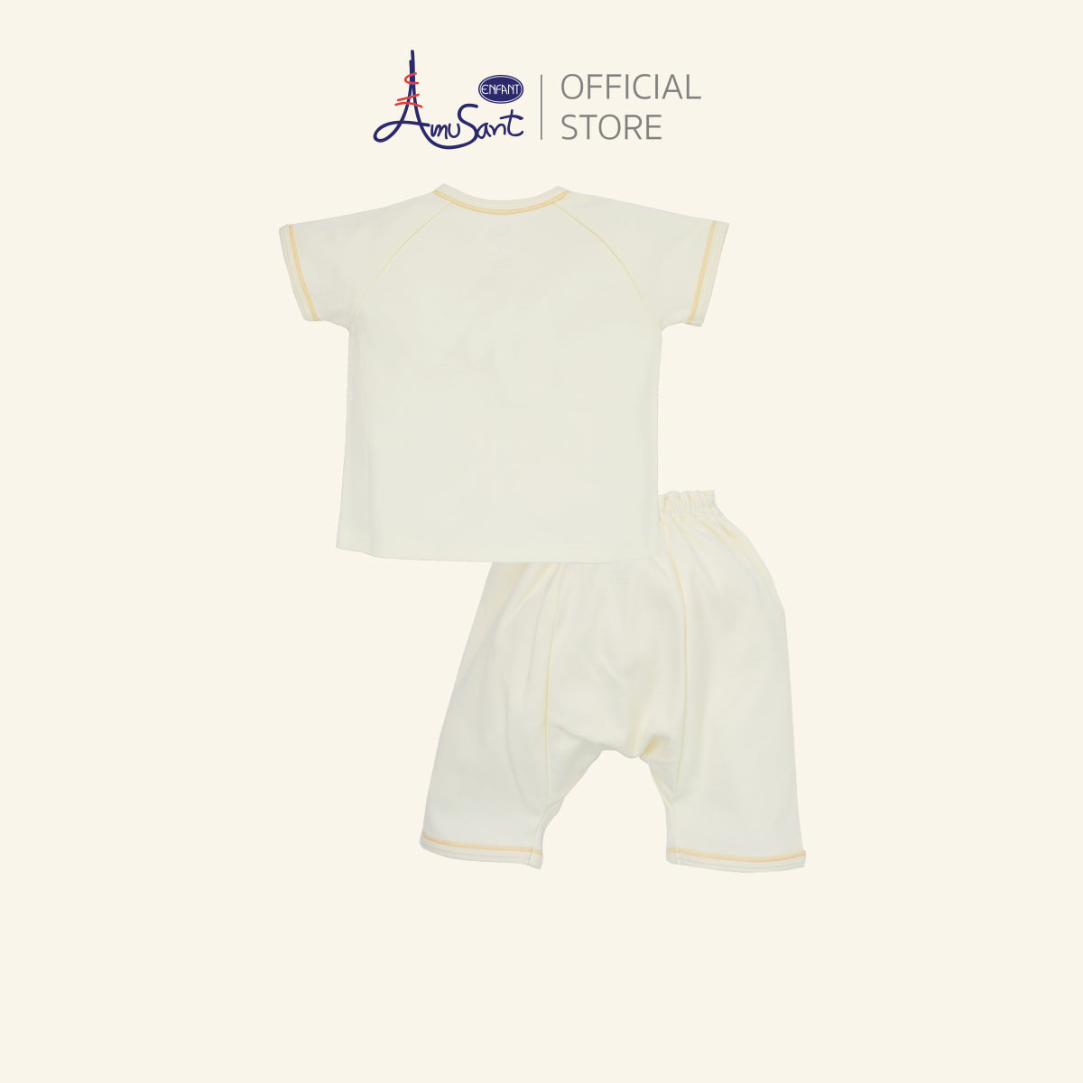 Amusant by Enfant – ชุดเสื้อ-กางเกงเด็กอ่อน ลายช้างน้อยสุดน่ารัก สีครีมพาสเทล EH1N44