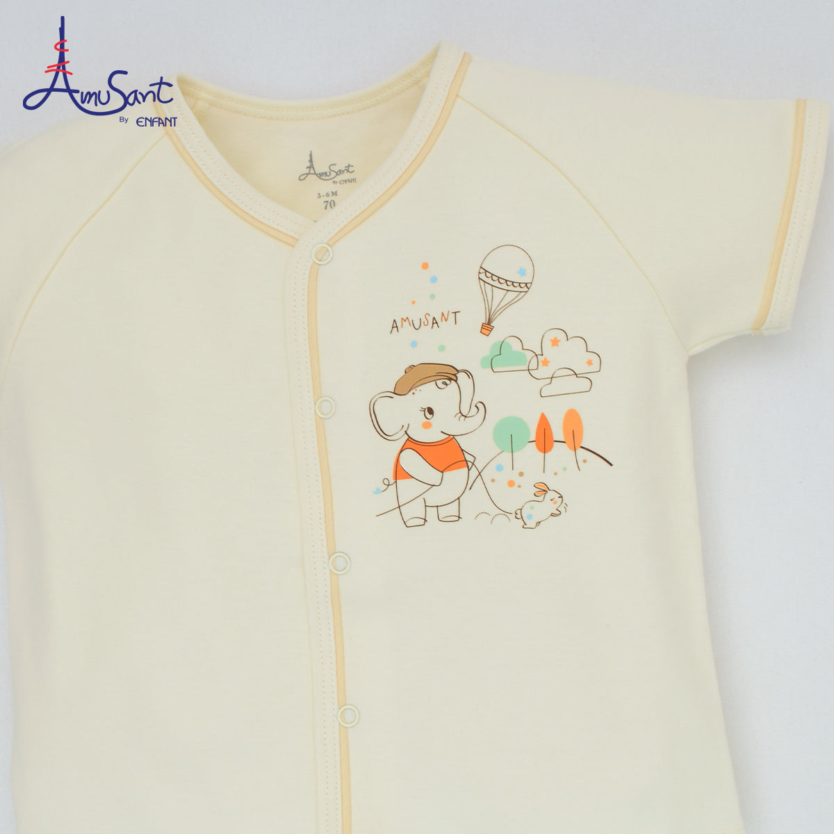 Amusant by Enfant – ชุดเสื้อ-กางเกงเด็กอ่อน ลายช้างน้อยสุดน่ารัก สีครีมพาสเทล EH1N44