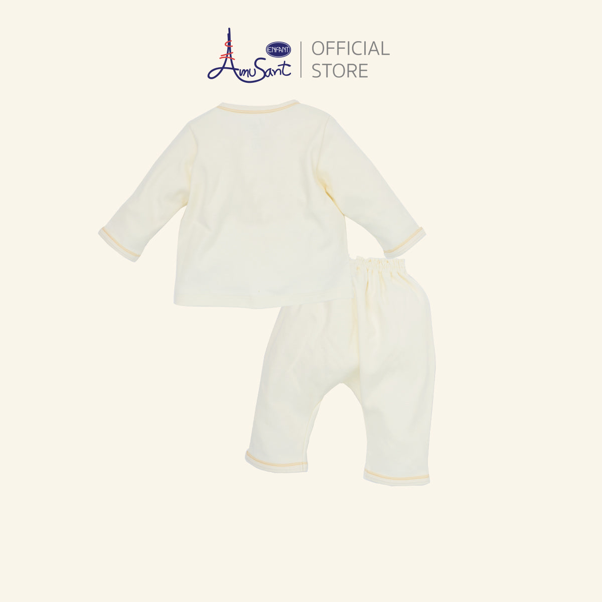Amusant by Enfant – ชุดเสื้อแขนยาวกางเกงขายาว ลายช้างน้อยสุดอบอุ่น สีครีมพาสเทล EH1N46