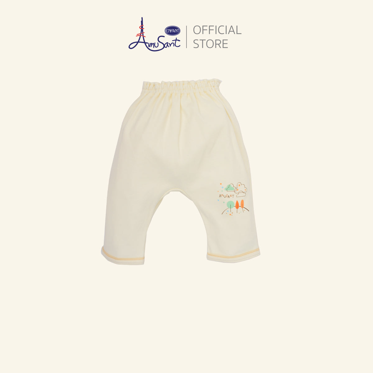 Amusant by Enfant – ชุดเสื้อแขนยาวกางเกงขายาว ลายช้างน้อยสุดอบอุ่น สีครีมพาสเทล EH1N46