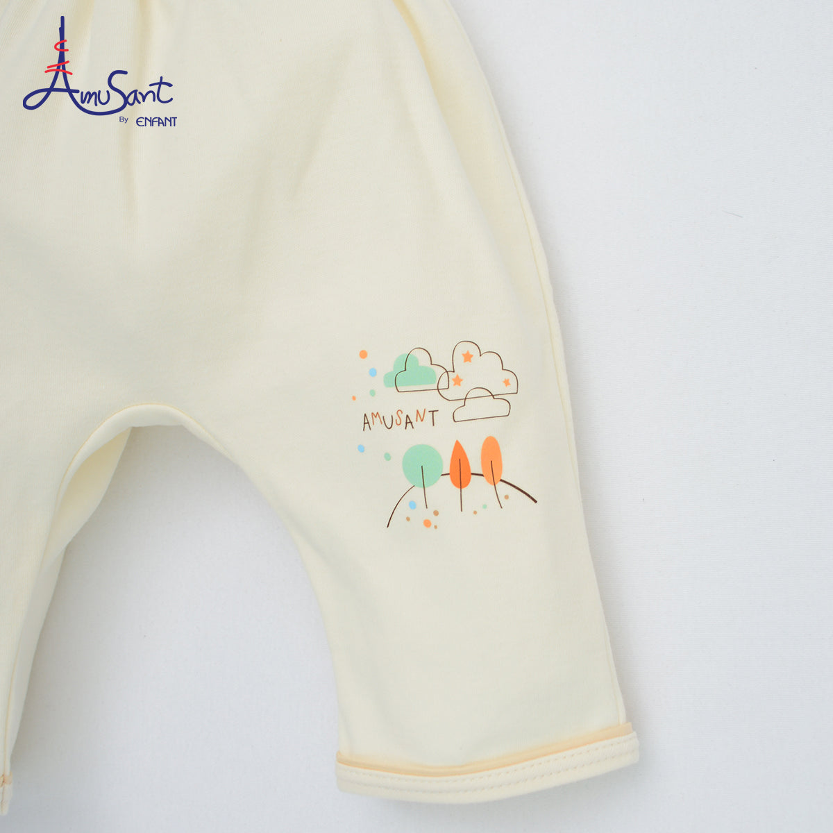 Amusant by Enfant – ชุดเสื้อแขนยาวกางเกงขายาว ลายช้างน้อยสุดอบอุ่น สีครีมพาสเทล EH1N46