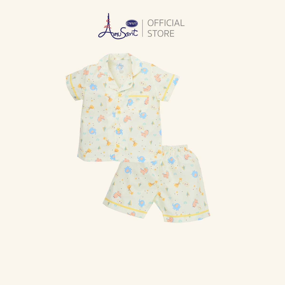 AMUSANT ชุดนอนลายน่ารัก สั้น 2-10ปี ครีม-ม่วง EH1N51