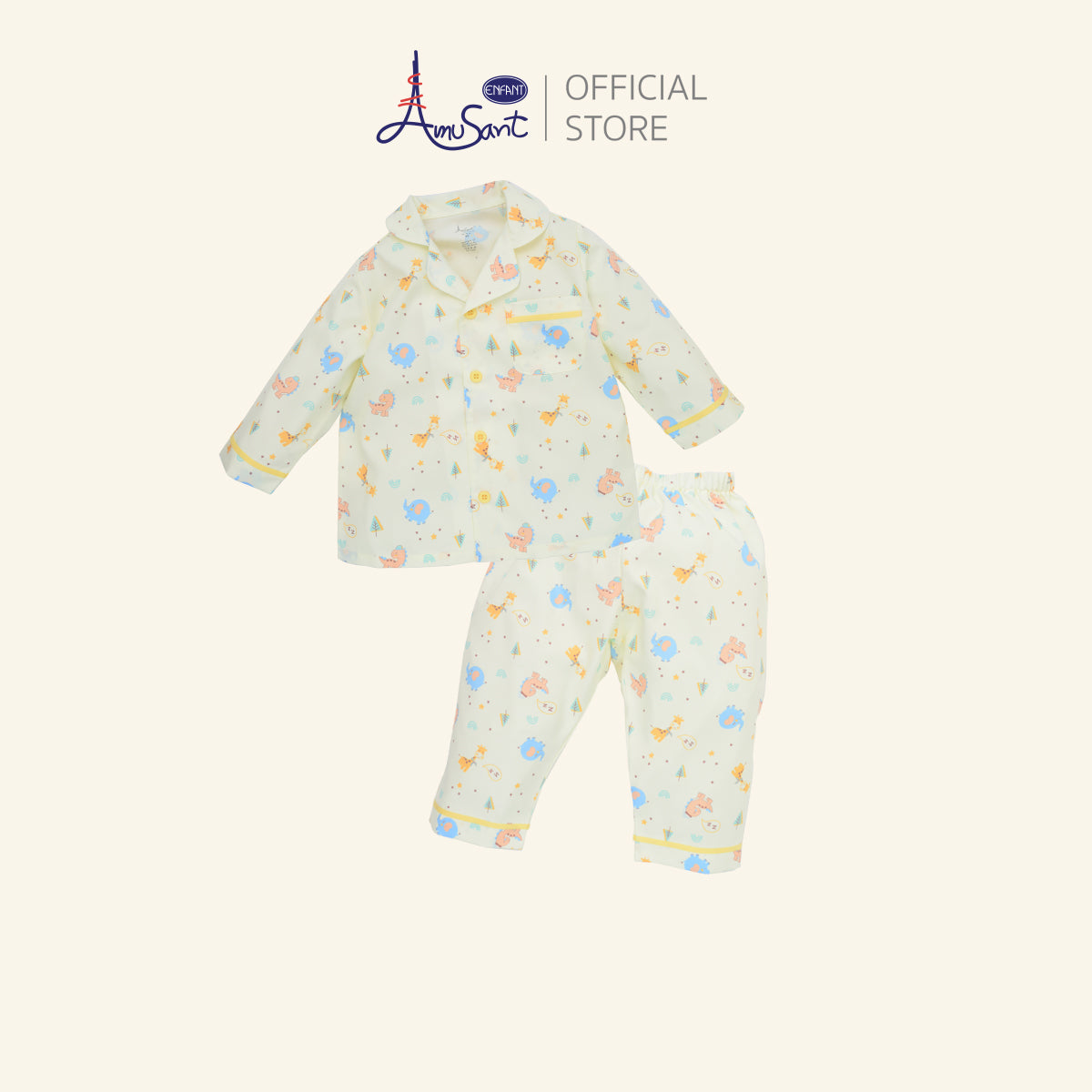 AMUSANT  ชุดนอนเด็กแขนยาว ขายาว ลายช้าง สีครีม-ม่วงอ่อน EH1N52