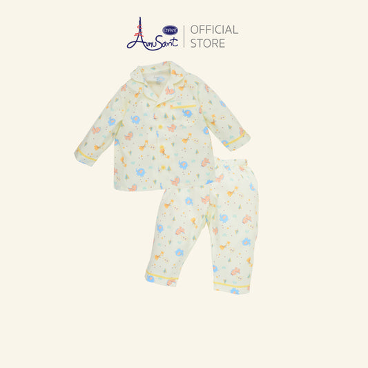 AMUSANT  ชุดนอนเด็กแขนยาว ขายาว ลายช้าง สีครีม-ม่วงอ่อน EH1N52