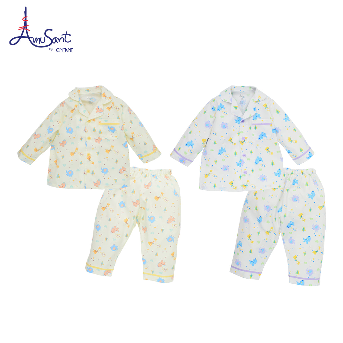 AMUSANT  ชุดนอนเด็กแขนยาว ขายาว ลายช้าง สีครีม-ม่วงอ่อน EH1N52