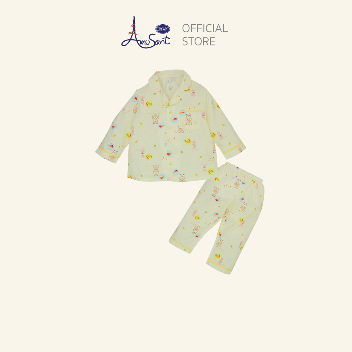 AMUSANT ชุดนอนเด็กเสื้อแขนยาว กางเกงขายาว ผ้าโพลี100% สำหรับอายุ 1 ขวบ - 10 ขวบ EH1N52