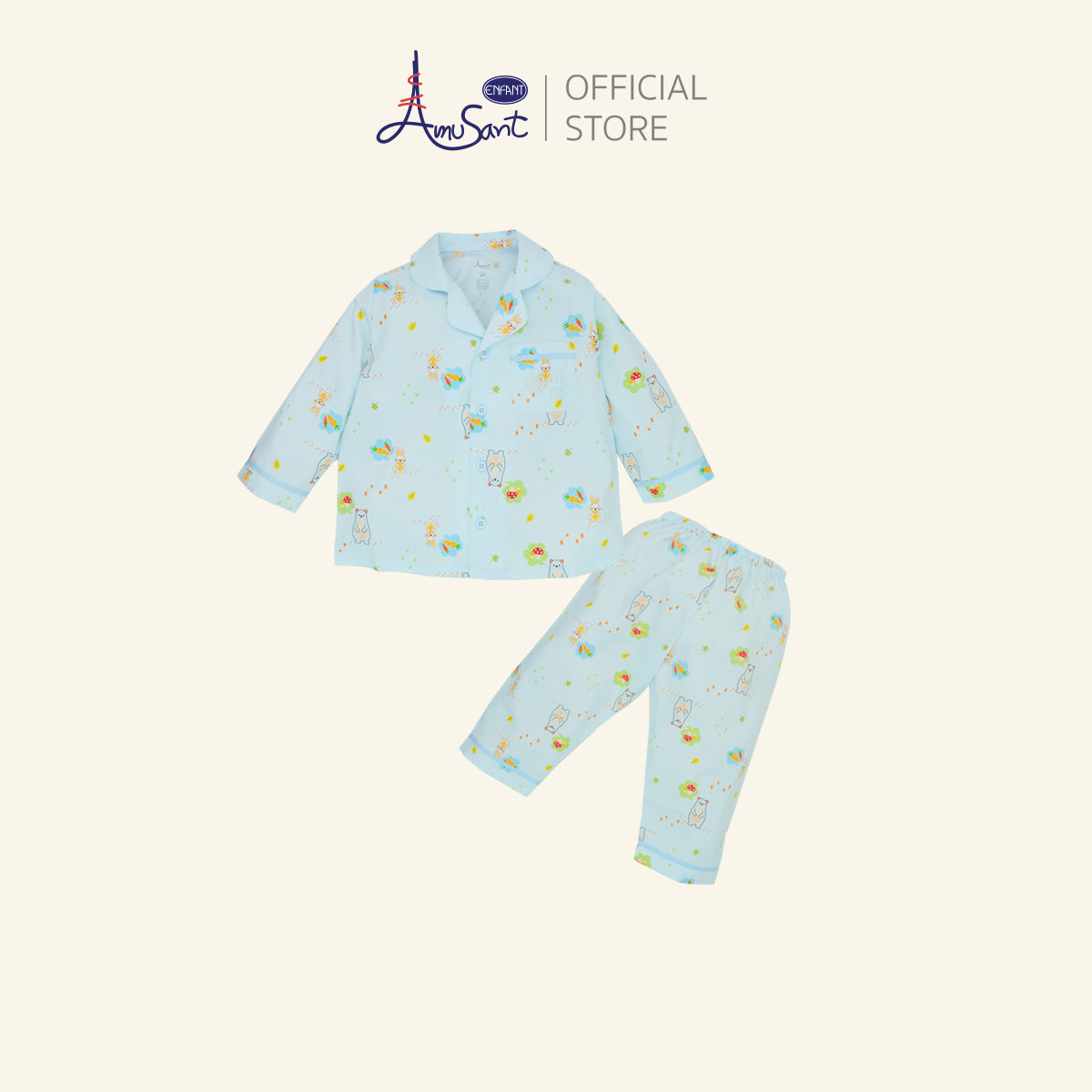 AMUSANT ชุดนอนเด็กเสื้อแขนยาว กางเกงขายาว ผ้าโพลี100% สำหรับอายุ 1 ขวบ - 10 ขวบ EH1N52