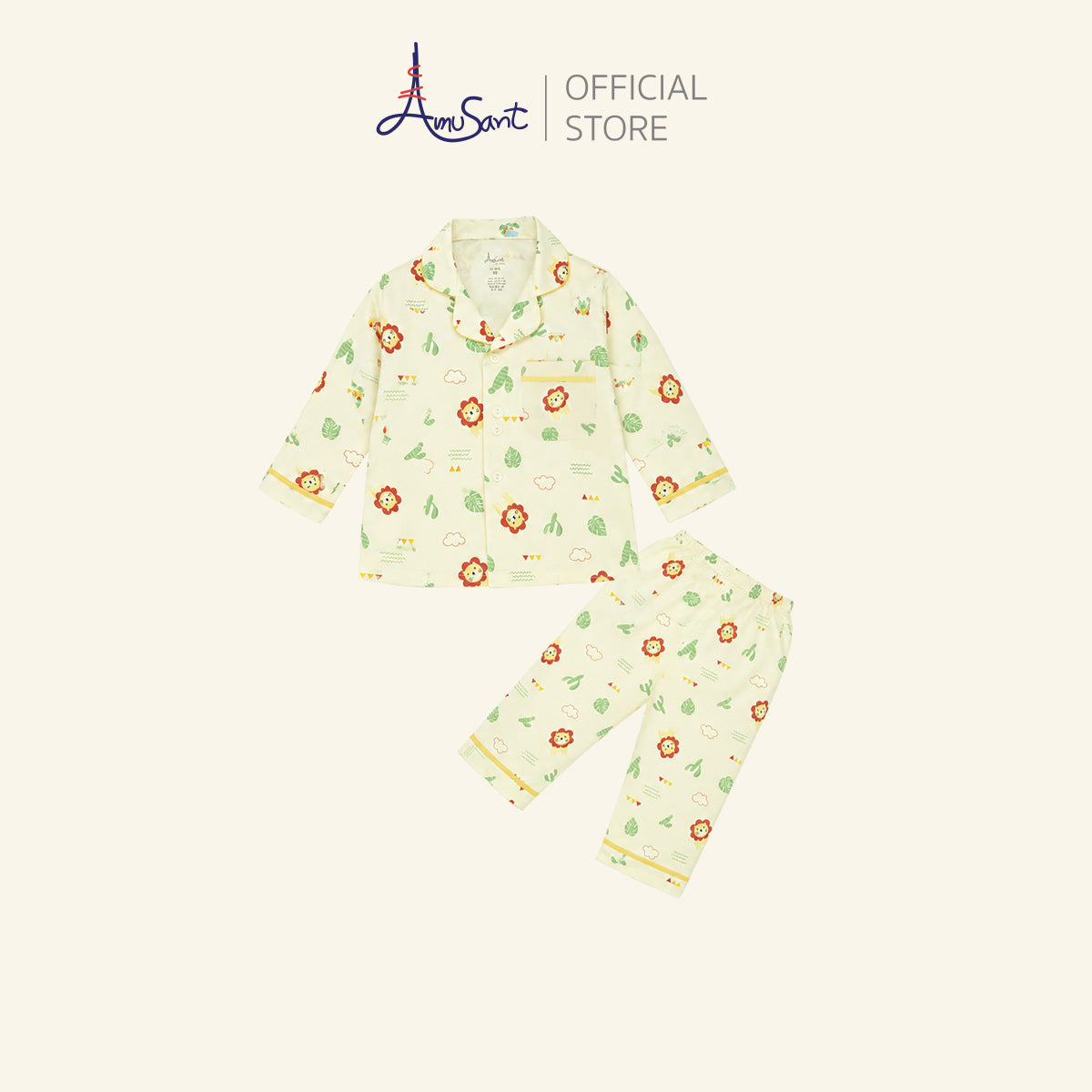 AMUSANT ชุดนอนเด็กเสื้อแขนยาว กางเกงขายาว ผ้าโพลี100% สำหรับอายุ 1 ขวบ - 10 ขวบ EH1N52