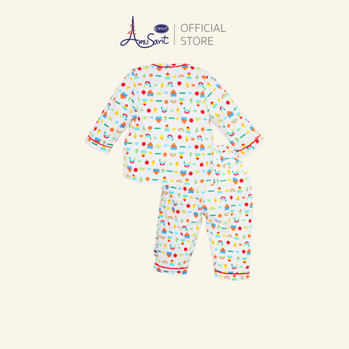 AMUSANT ชุดนอนเด็กโต ลายบล็อคไม้ตัวต่อ 1-8ขวบ