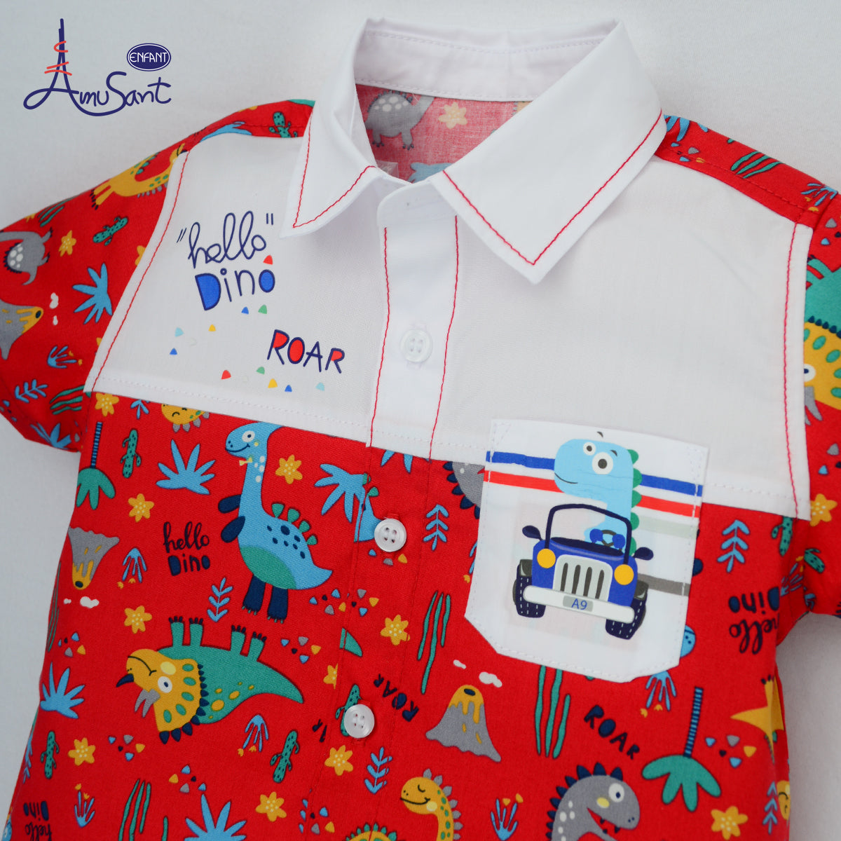 AMUSANT BY ENFANTชุดเชตเด็กผู้ชาย ลายไดโนเสาร์ สีแดง สดใส (เสื้อ+กางเกง)EH1N72