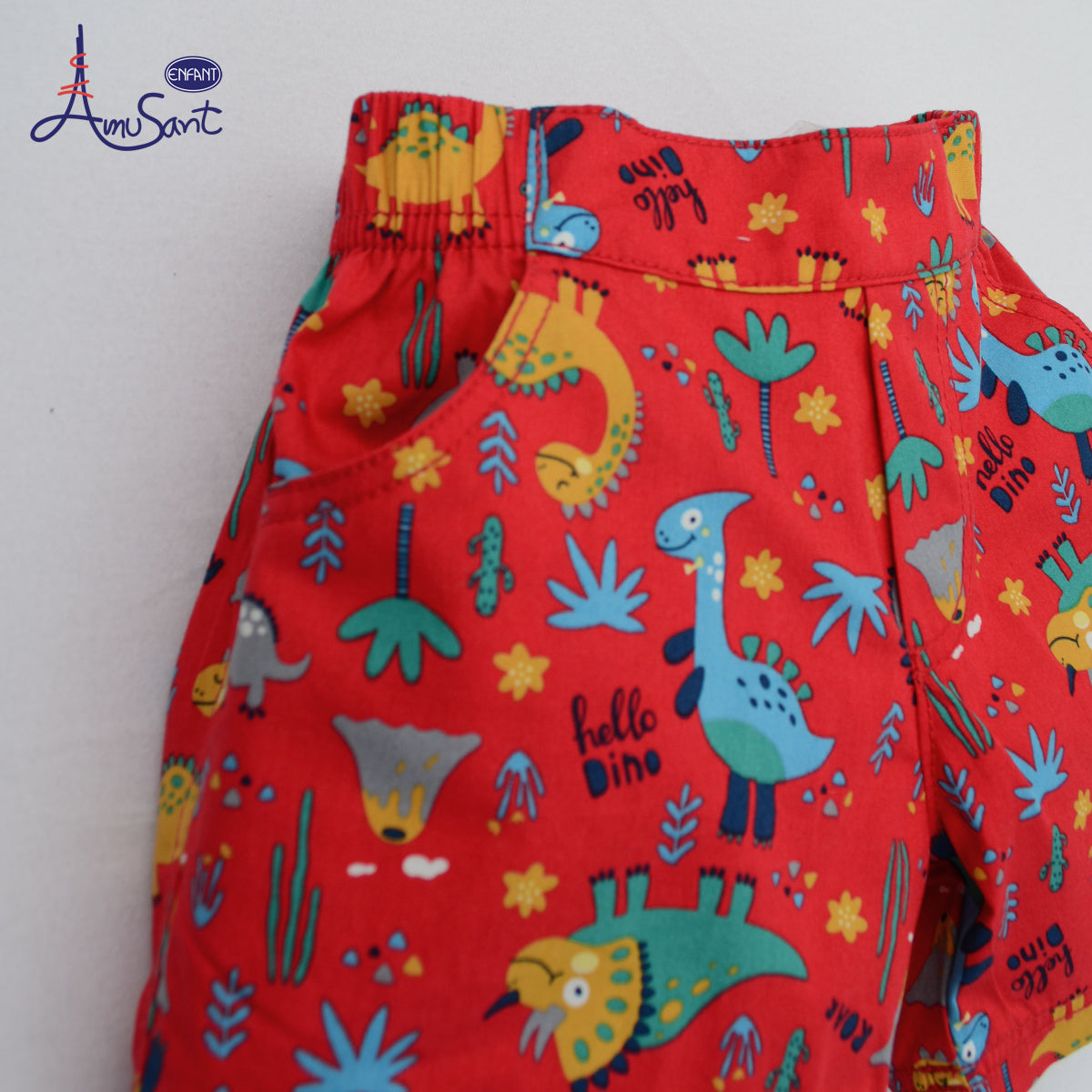 AMUSANT BY ENFANTชุดเชตเด็กผู้ชาย ลายไดโนเสาร์ สีแดง สดใส (เสื้อ+กางเกง)EH1N72