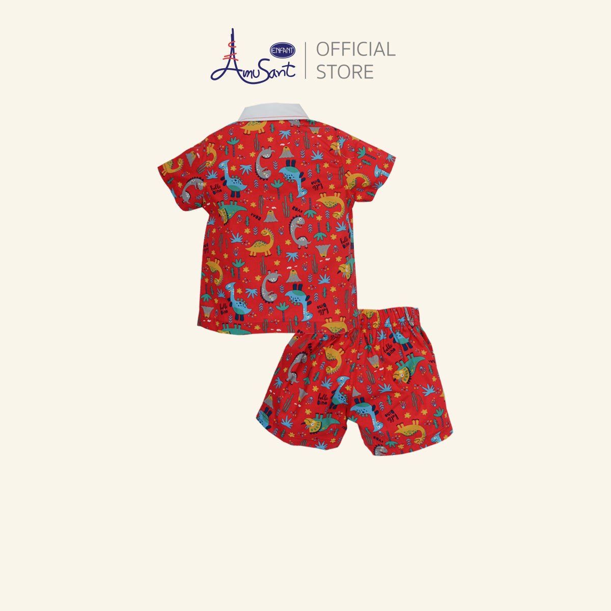 AMUSANT BY ENFANTชุดเชตเด็กผู้ชาย ลายไดโนเสาร์ สีแดง สดใส (เสื้อ+กางเกง)EH1N72