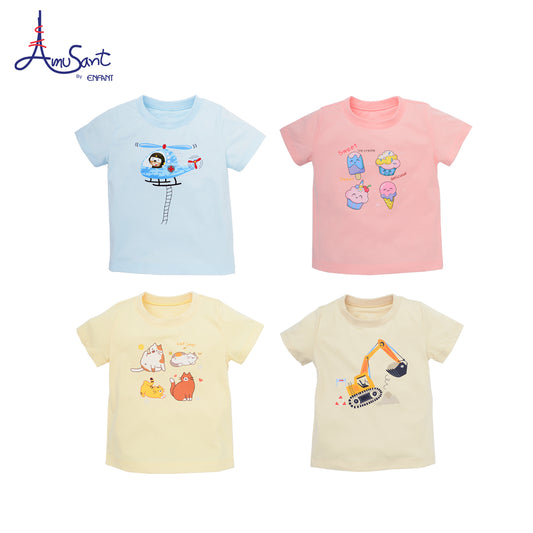 Amusant เสื้อยืดแขนสั้นเด็กเล็ก สำหรับ 6-8 ขวบ EH2K53, EH2N34