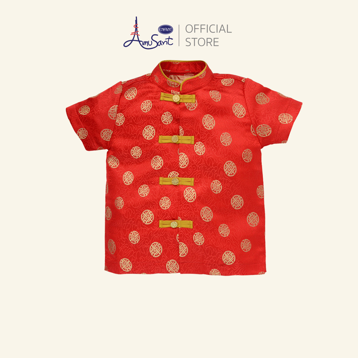 AMUSANT เสื้อคอจีน เหรียญมงคล สีแดง 6เดิอน-10ปี EH2N61