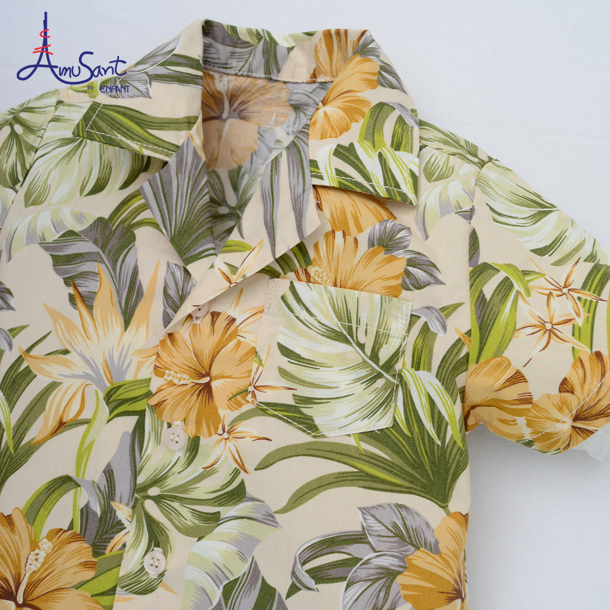 Amusant เสื้อฮาวายแฟมิลี่ พ่อ-แม่-ลูก (ชบาครีม) EK9J25&EH2N70