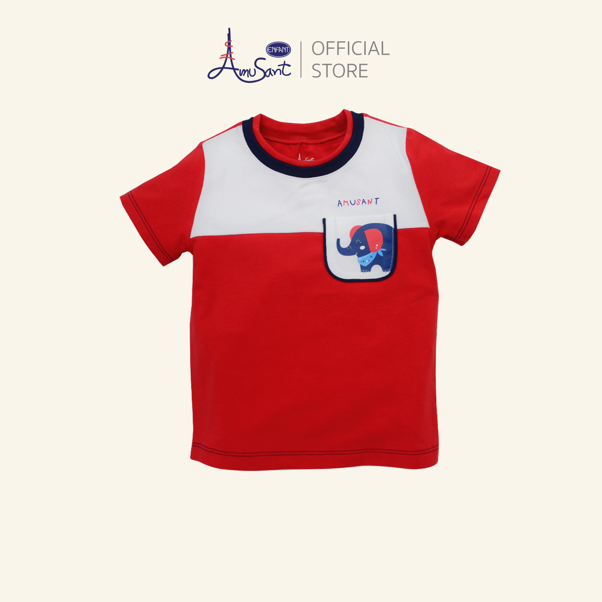 AMUSANT เสื้อยืด+กางเกง เด็กชาย 6เดือน-8ปี ลายช้าง (แยกชิ้น)  EH2N80