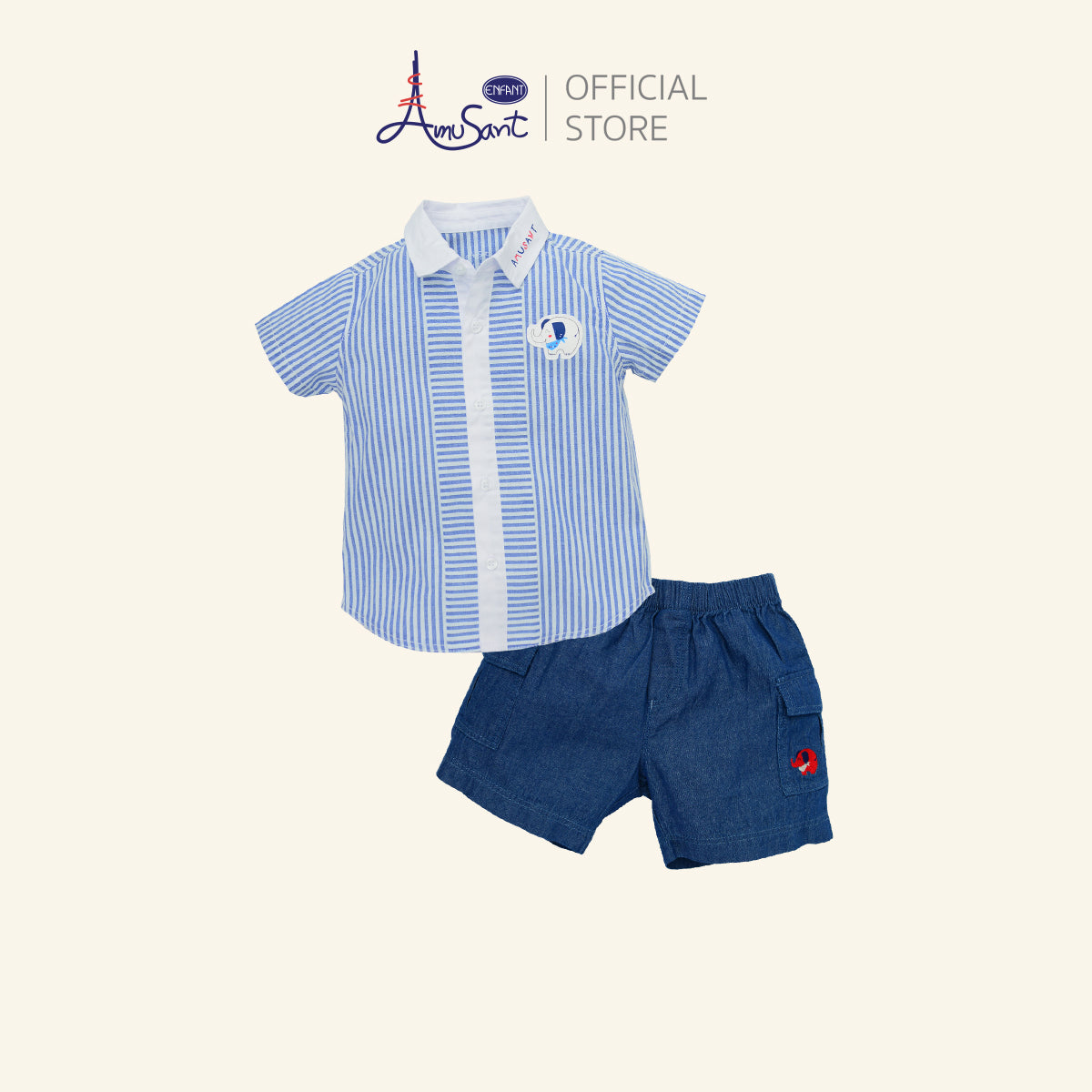 AMUSANT เสื้อลาย ริ้วแดง-น้ำเงิน เด็กโต   ลายช้าง EH2N81