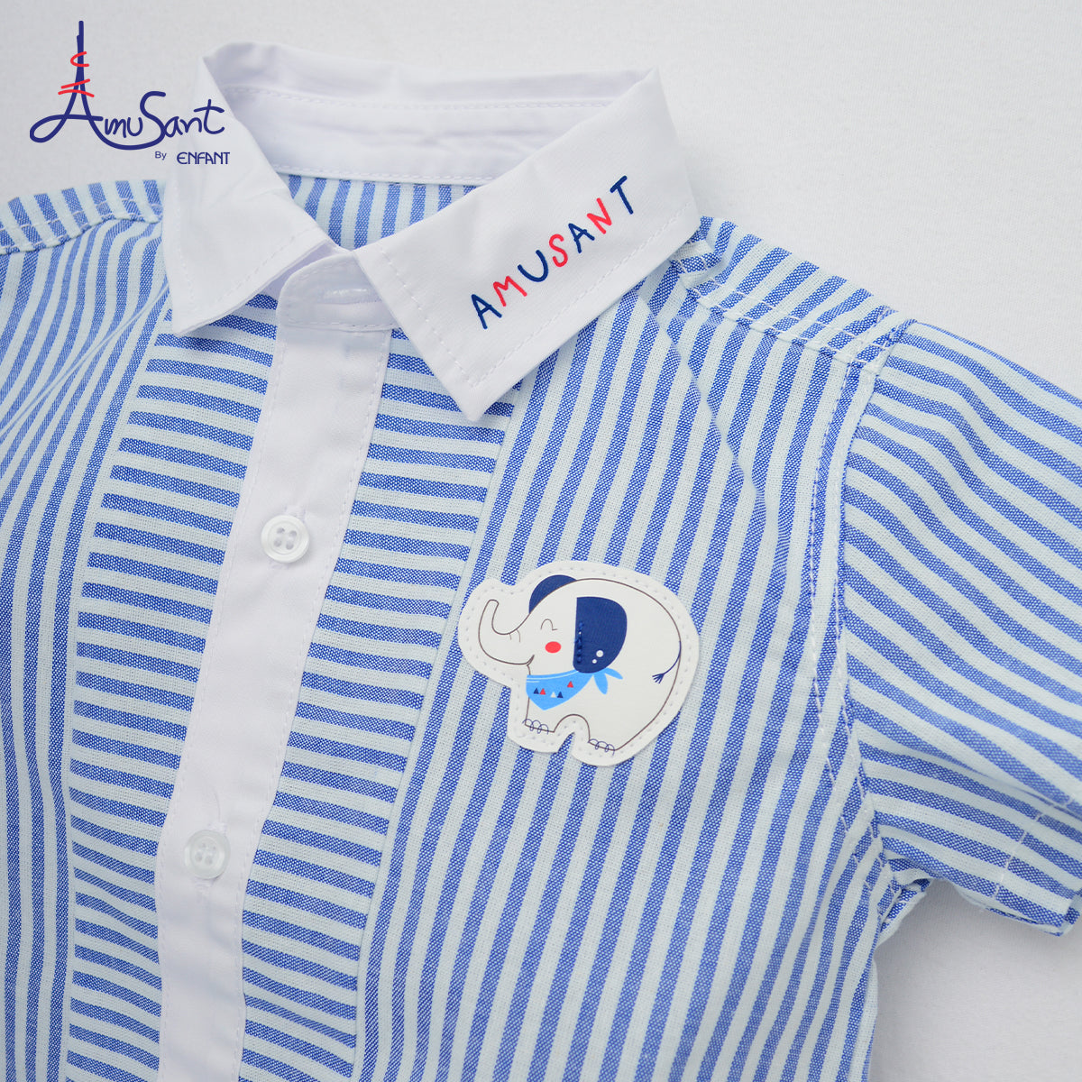 AMUSANT เสื้อลาย ริ้วแดง-น้ำเงิน เด็กโต   ลายช้าง EH2N81