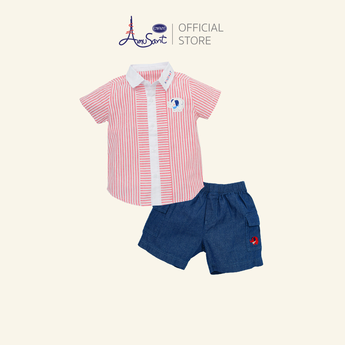 AMUSANT เสื้อลาย ริ้วแดง-น้ำเงิน เด็กโต   ลายช้าง EH2N81