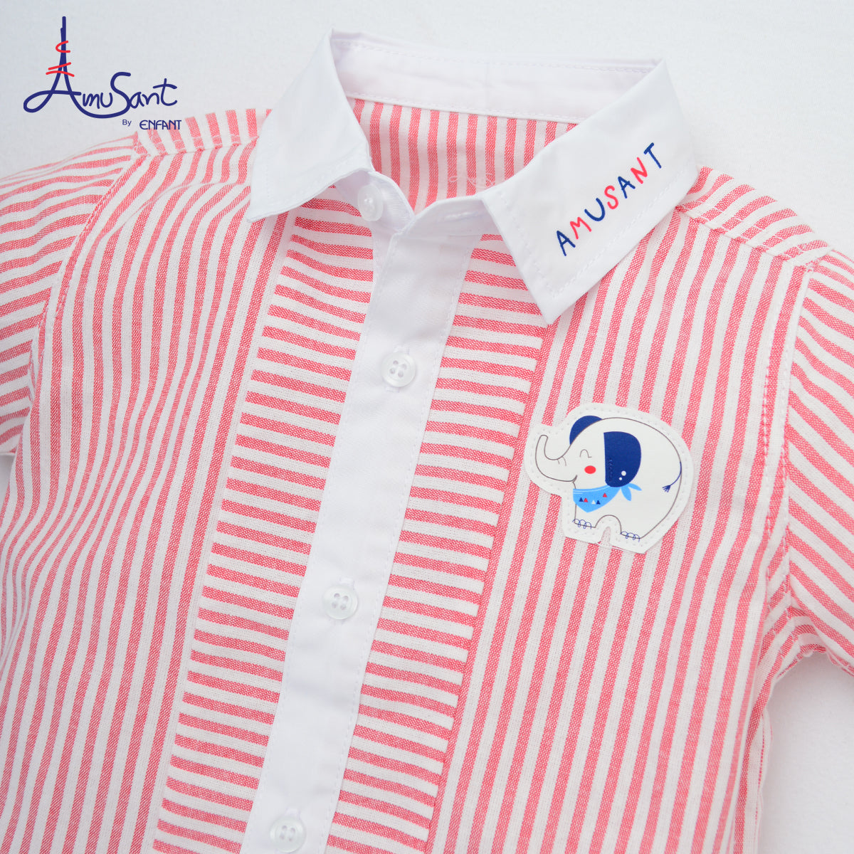 AMUSANT เสื้อลาย ริ้วแดง-น้ำเงิน เด็กโต   ลายช้าง EH2N81