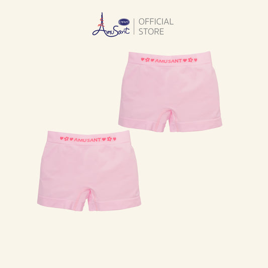 AMUSANT กางเกงบ็อกเซอร์รุ่นซีมเลสสำหรับเด็กผู้หญิงสีชมพู 1 แพค 2 ตัว สำหรับ 4-12ปี   EH3P97