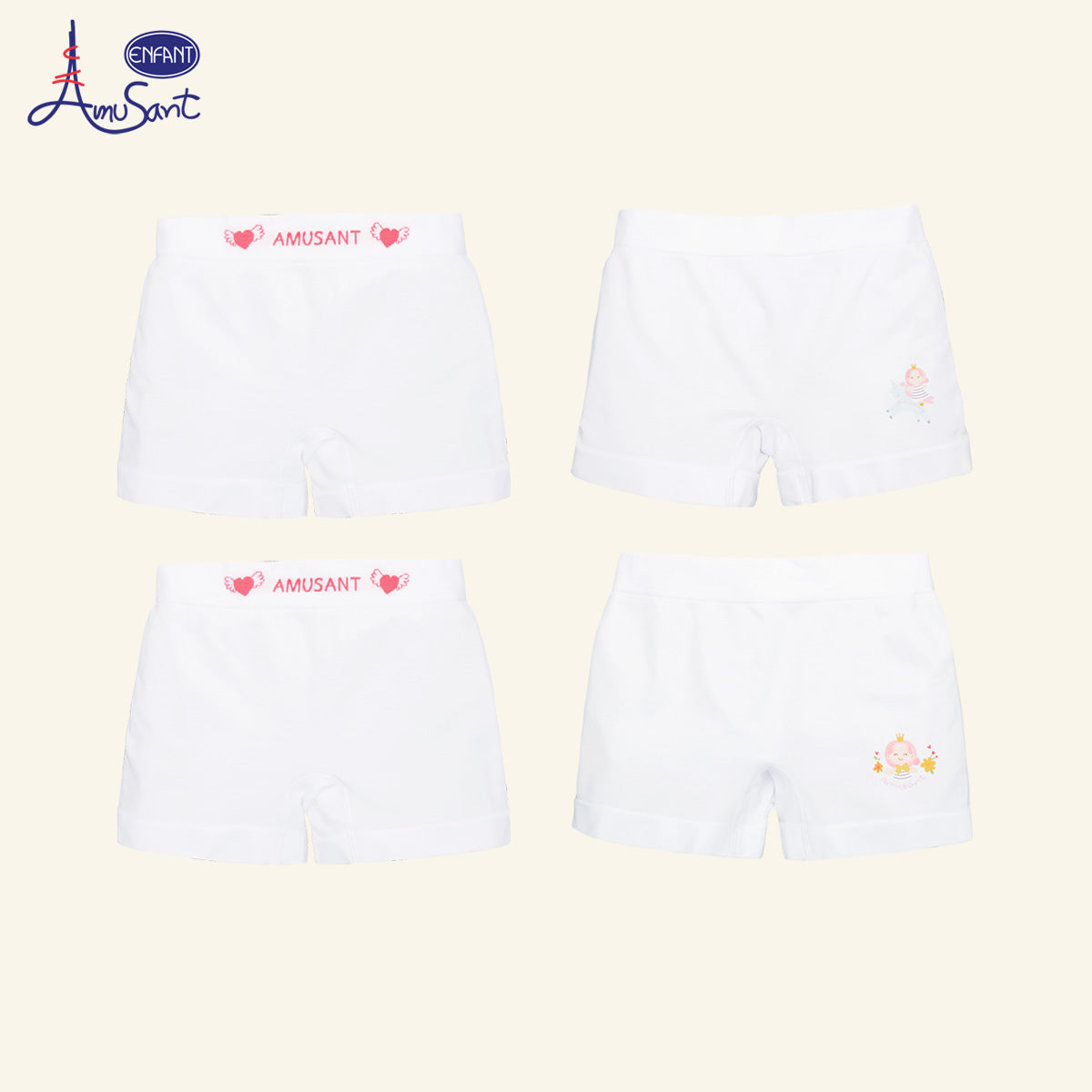 Amusant by Enfant กางเกงในขาสั้นเด็กหญิง 1 แพ็ก 2 ตัว ลายเจ้าหญิง/ลายขอบเอว 4-12 ปี EH3R96+EH3R98