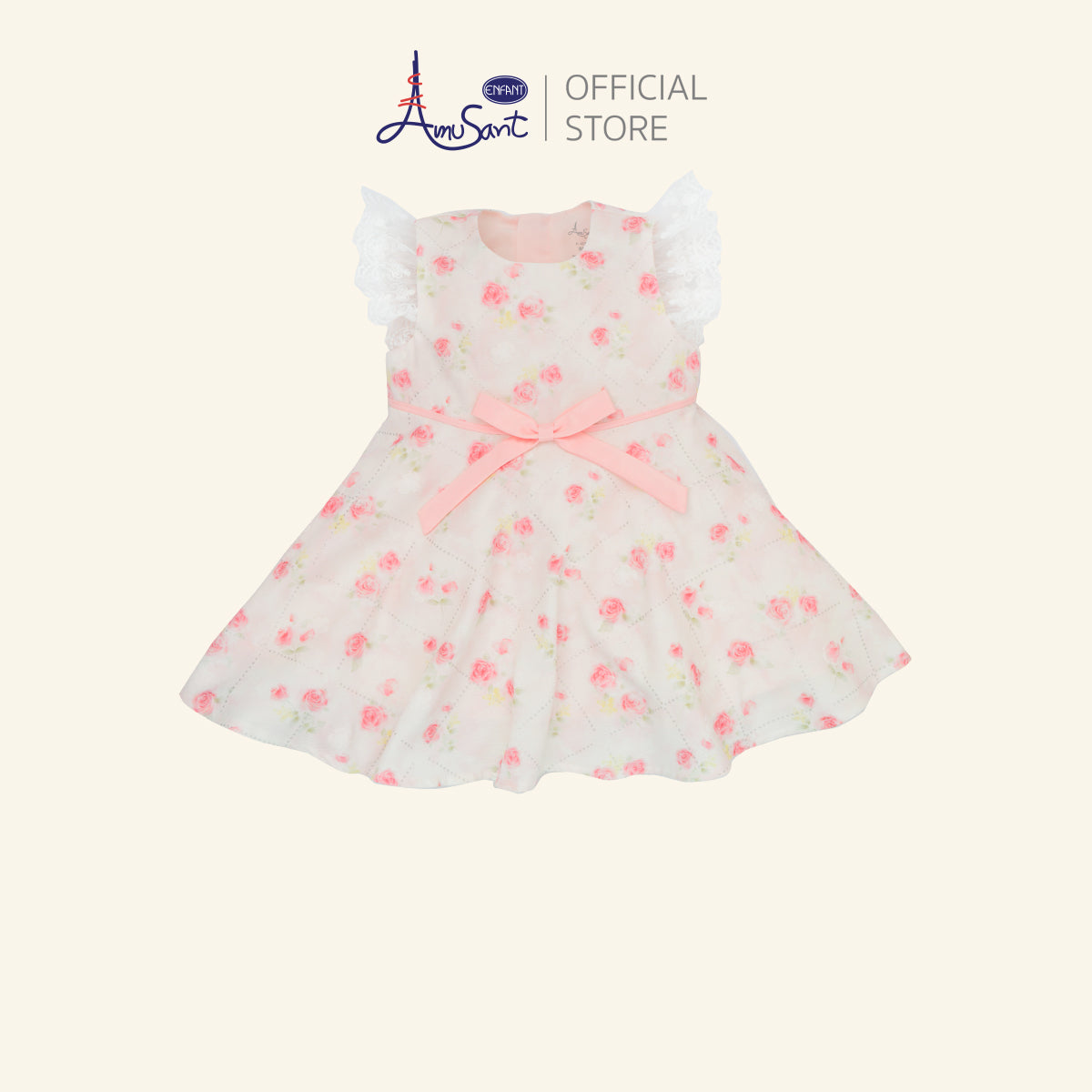 Amusant by Enfant – เดรสลายดอกกุหลาบชมพู ผ้าพิมพ์ลายสุดหวาน พร้อมโบว์สีพาสเทลEH4N23